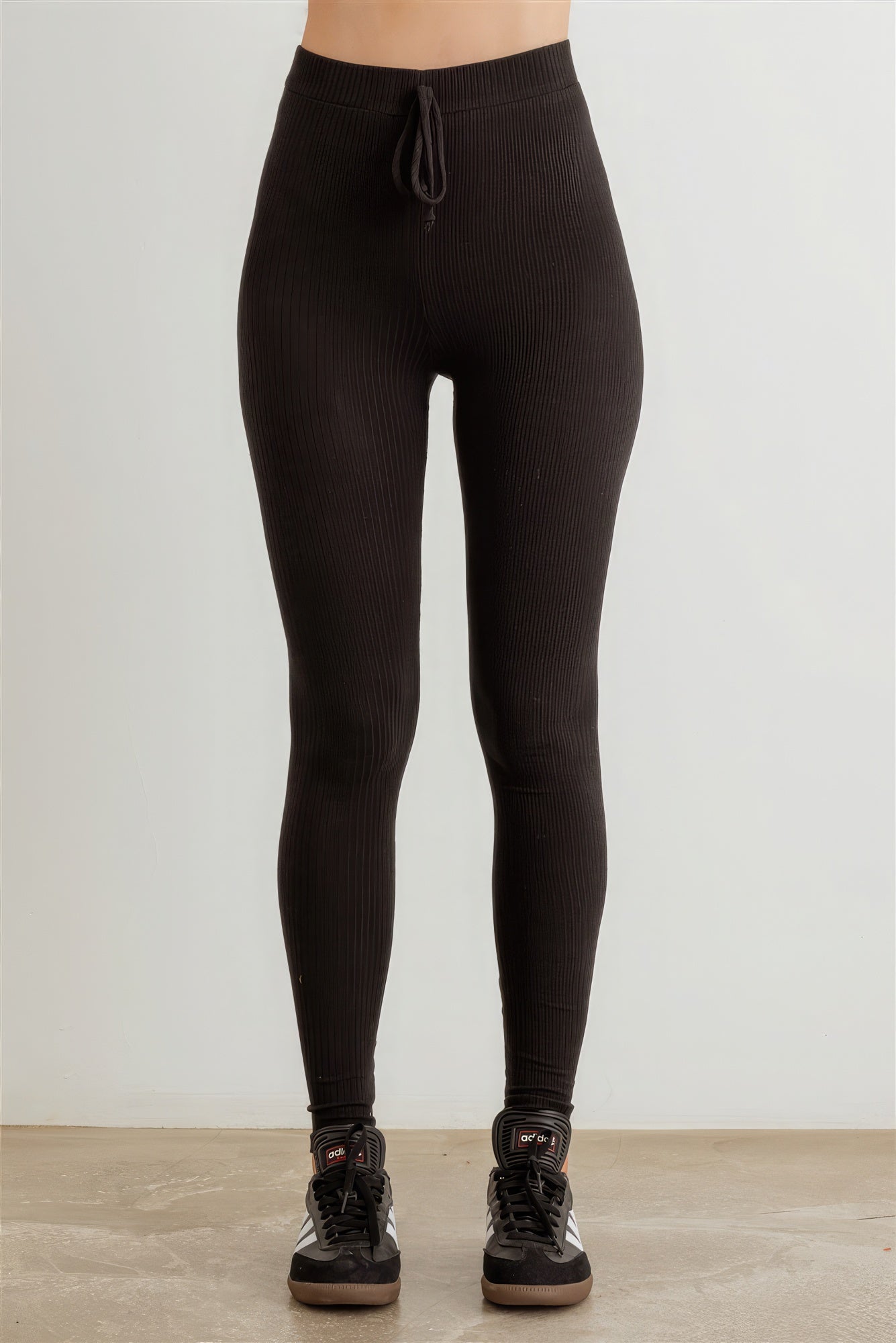 Ribbed High Waist Drawstring Leggings - Katherine Jean