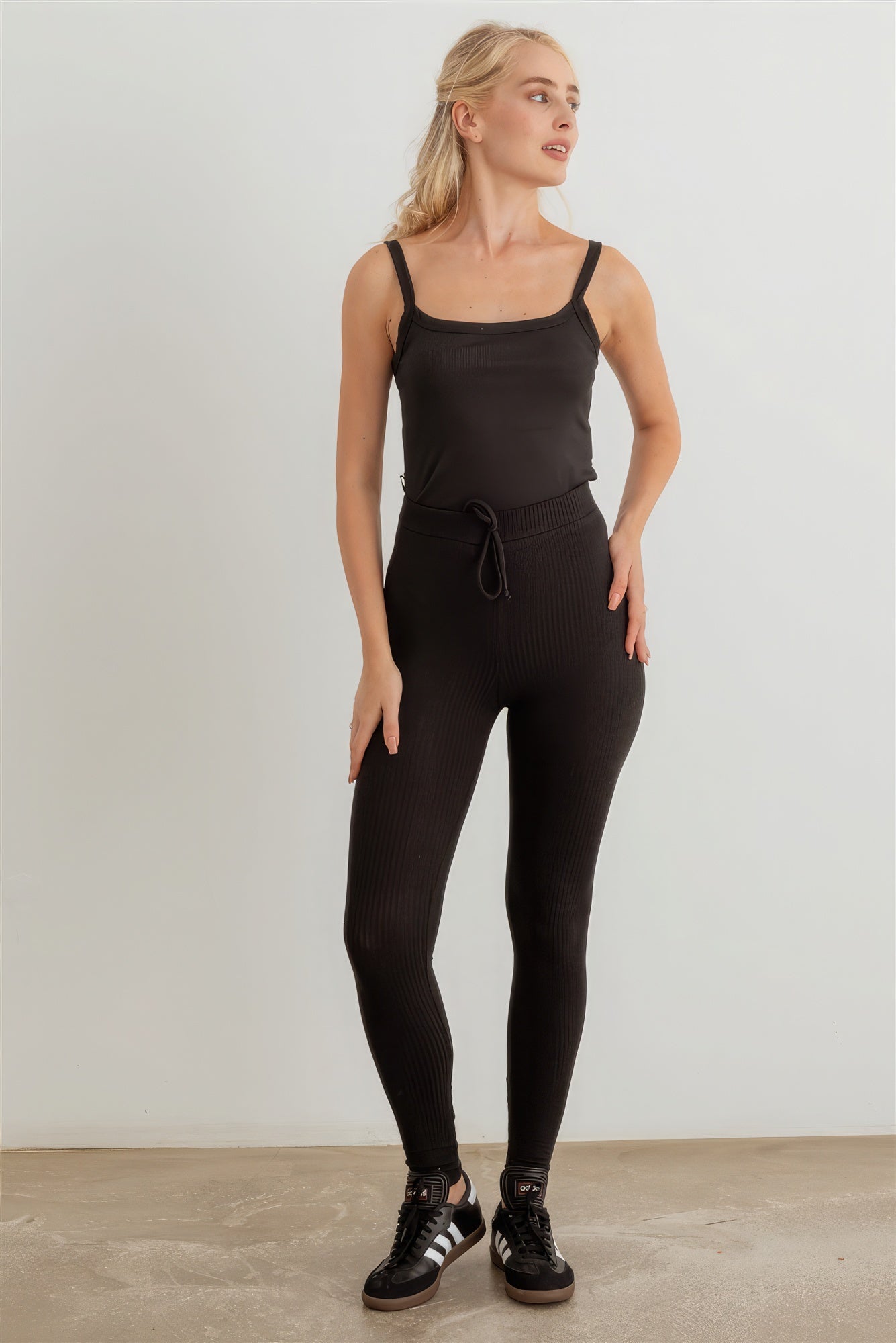 Ribbed High Waist Drawstring Leggings - Katherine Jean