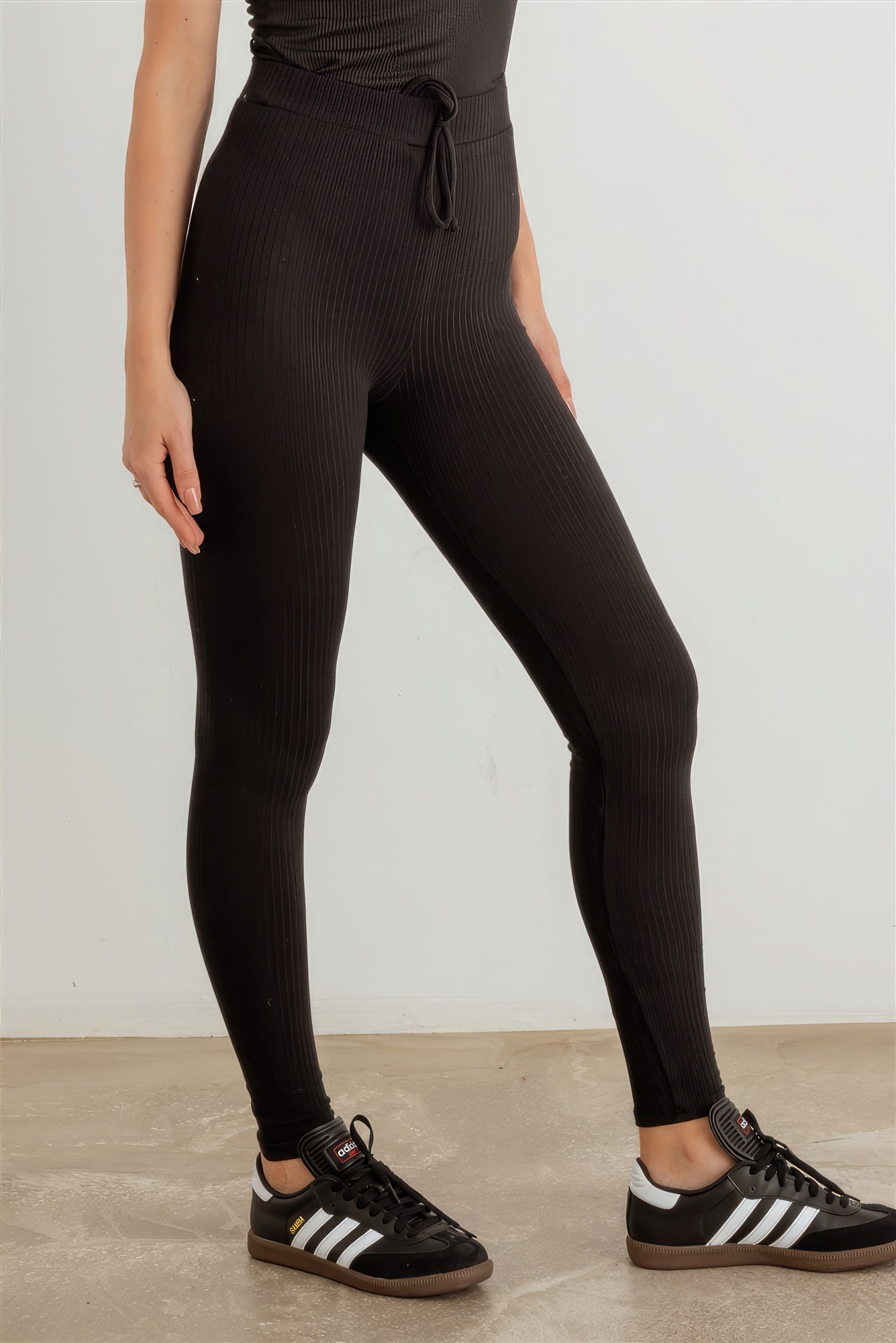 Ribbed High Waist Drawstring Leggings - Katherine Jean