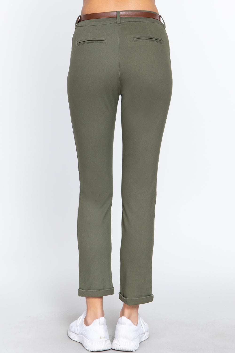 Olive Cotton-span Twill Belted Long Pants - Katherine Jean