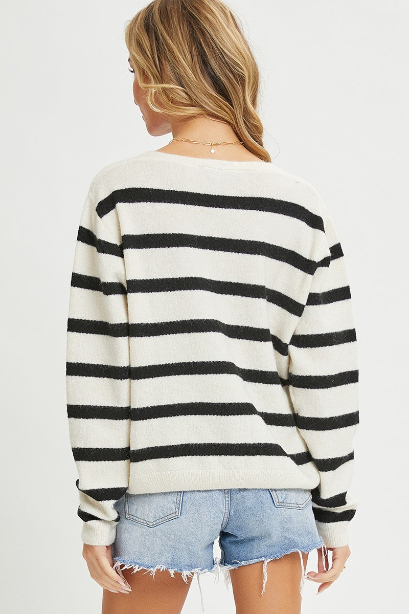 Striped Cardigan With Heart Patch - Katherine Jean