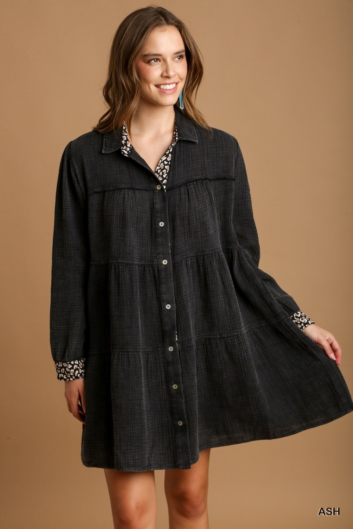 Ash Mineral Wash Cotton Gauze Tiered Dress - Katherine Jean