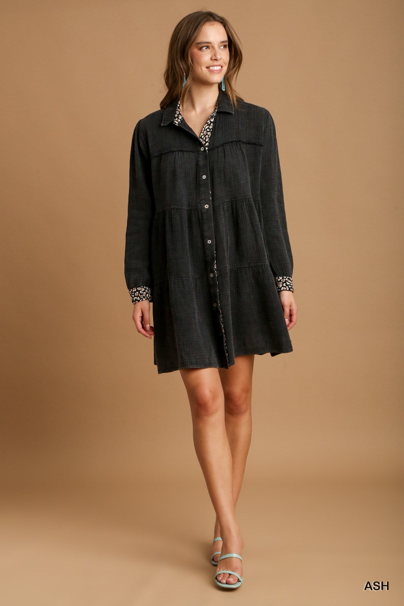 Ash Mineral Wash Cotton Gauze Tiered Dress - Katherine Jean
