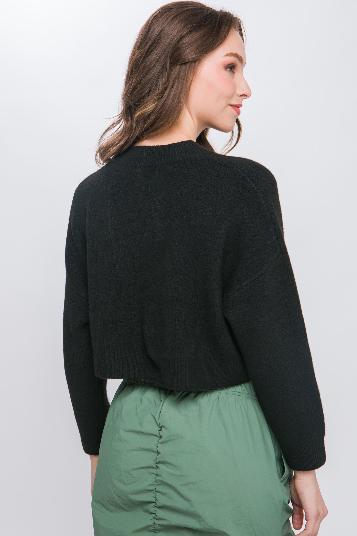 Black Wool Blend Cropped Sweater Top - Katherine Jean