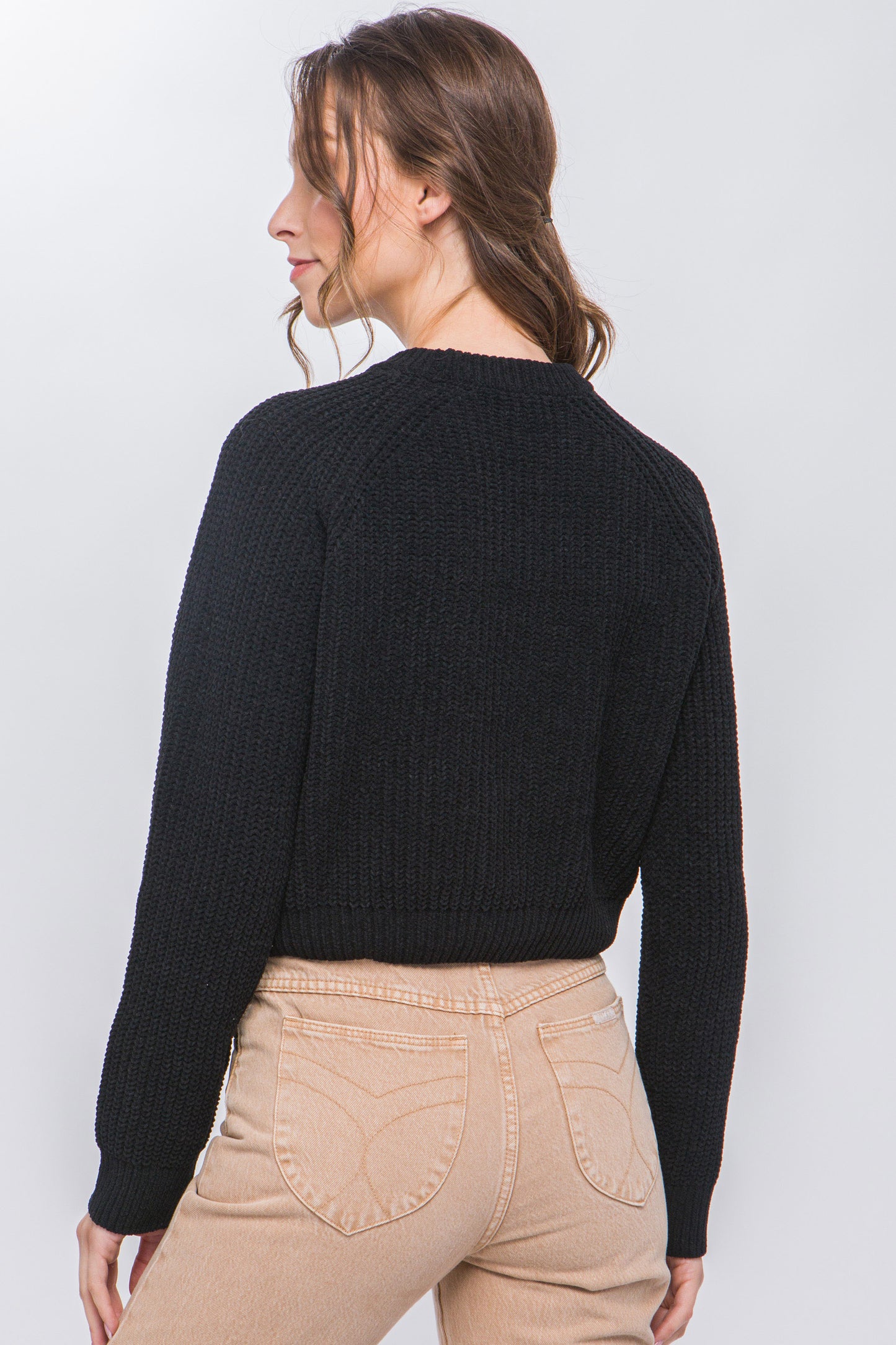 Black Knit Pullover Sweater With Cold Shoulder Detail - Katherine Jean