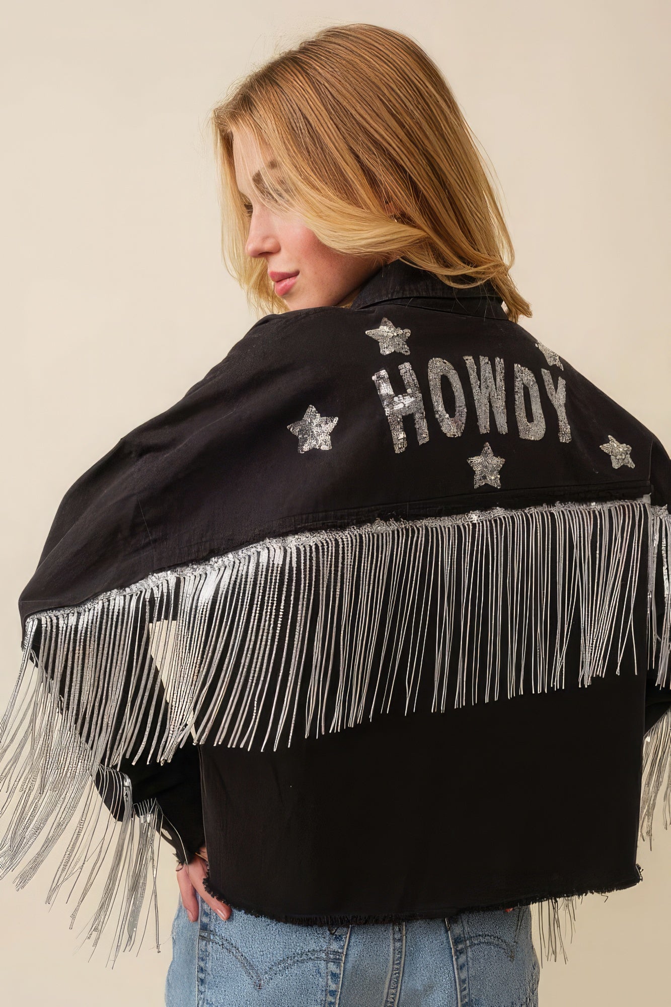 Howdy Sequin Fringe And Star Patches Jacket - Katherine Jean