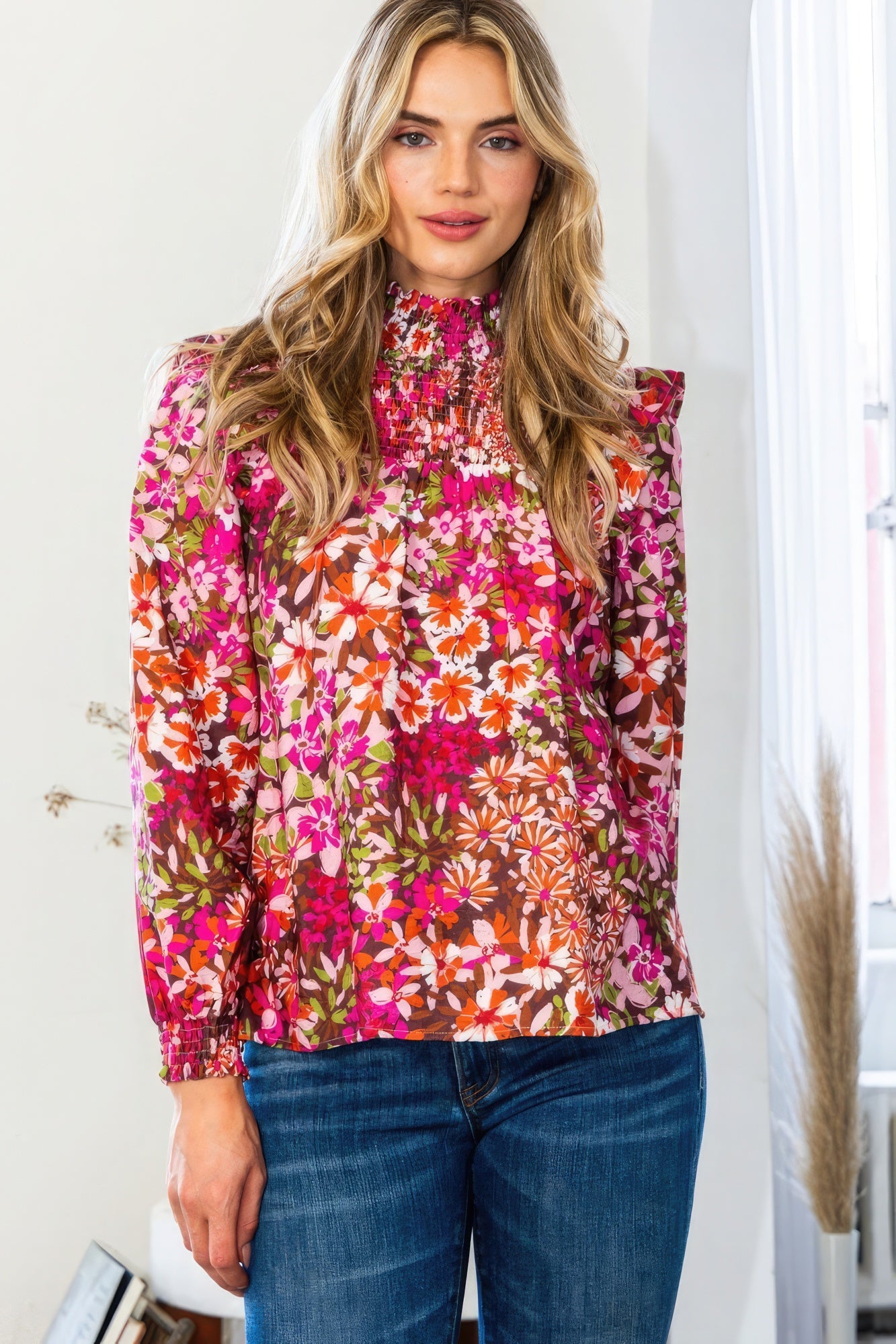 Floral Mock Neck Blouse - Katherine Jean