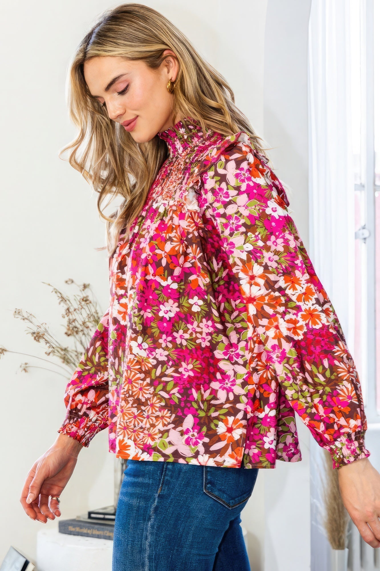 Floral Mock Neck Blouse - Katherine Jean