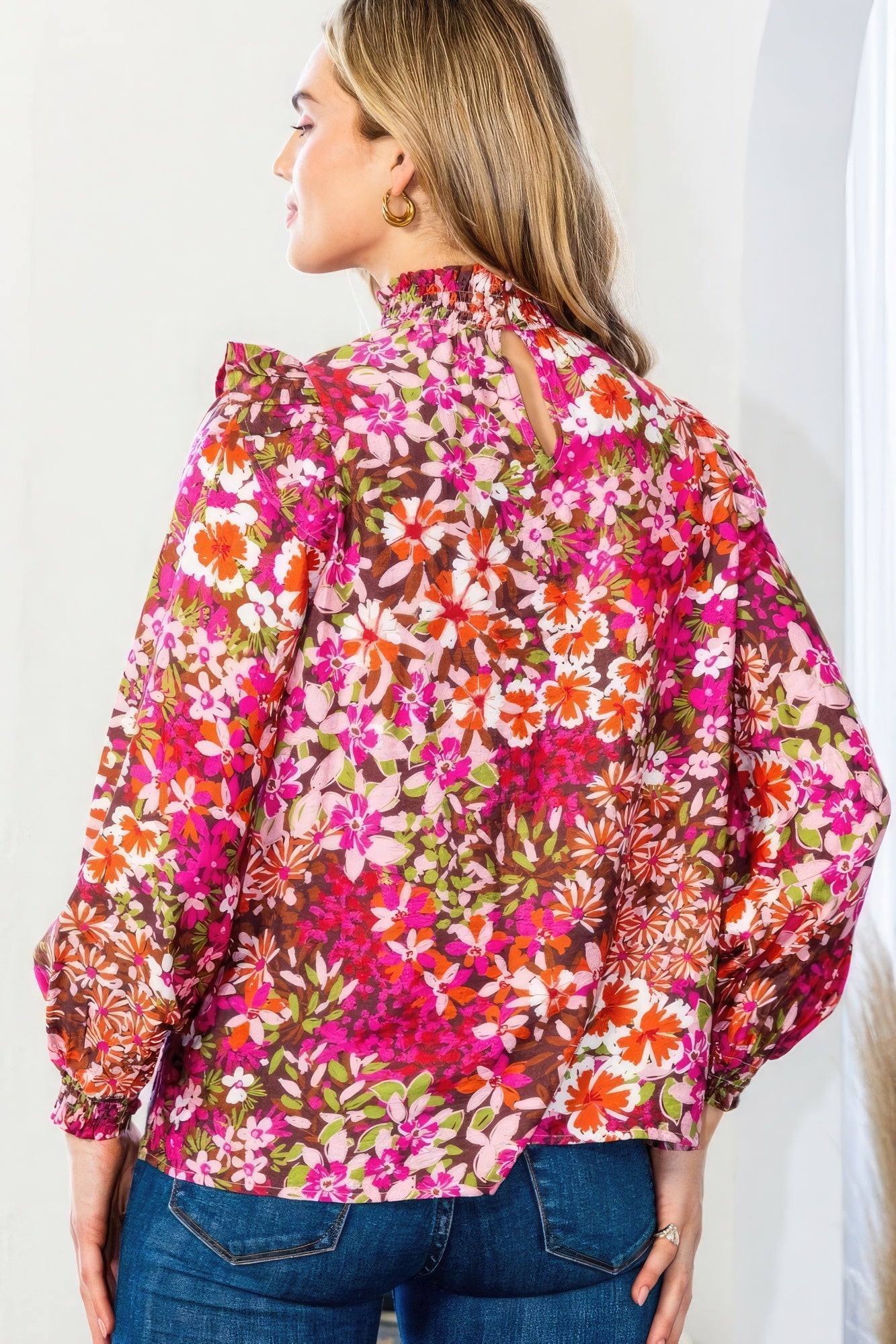 Floral Mock Neck Blouse - Katherine Jean