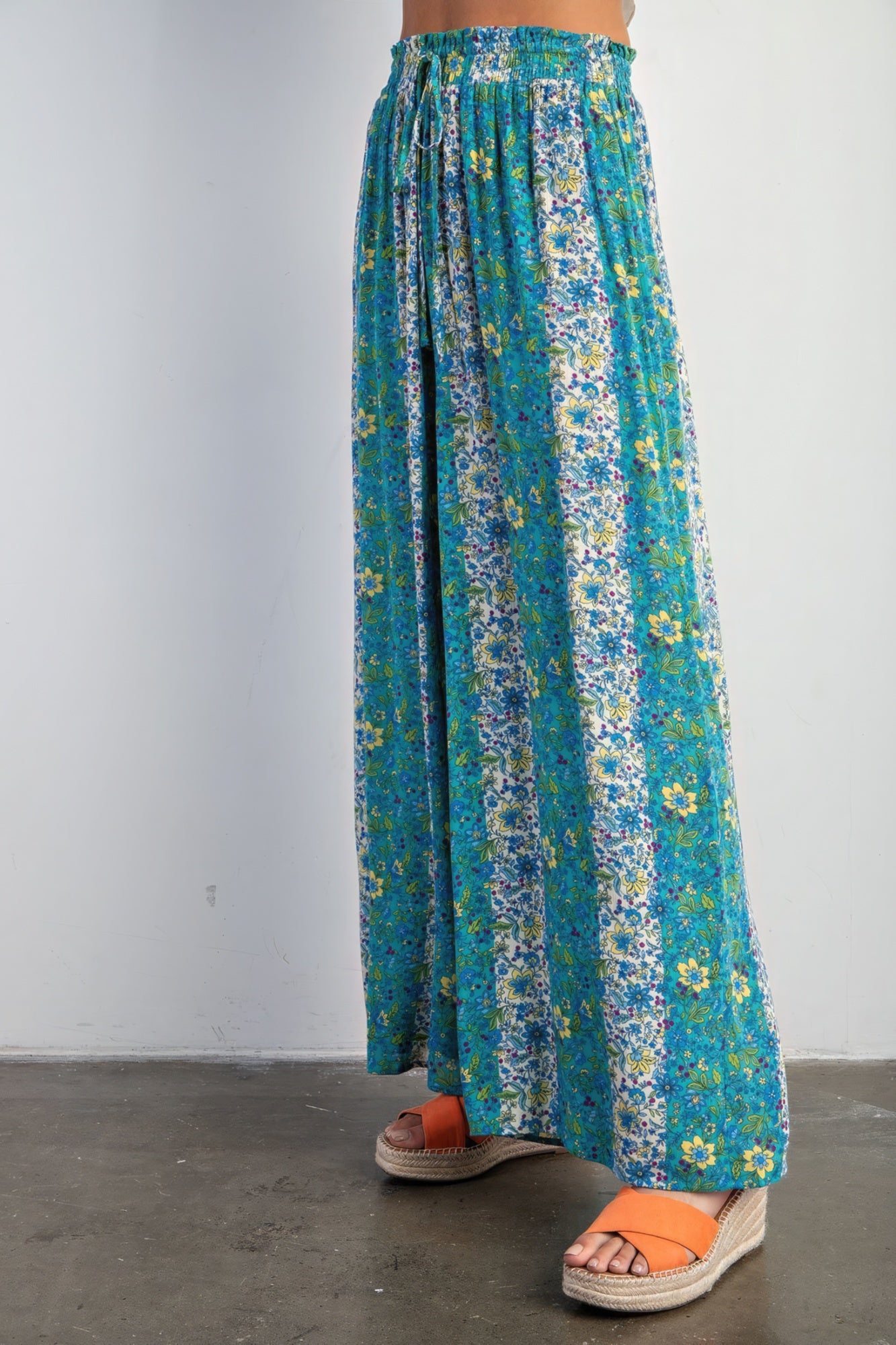 Blue Floral Print Gauze Palazzo Pants - Katherine Jean