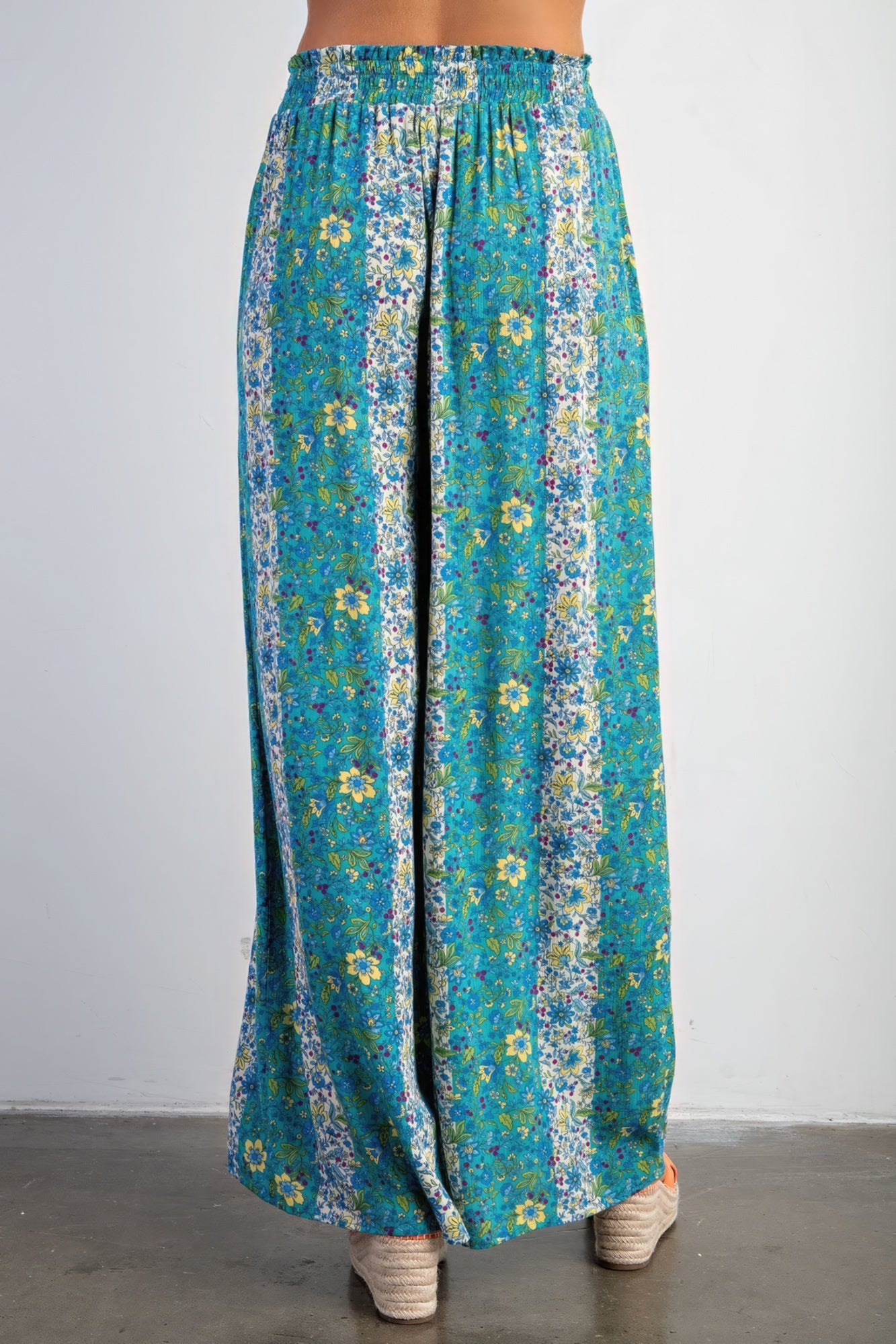 Blue Floral Print Gauze Palazzo Pants - Katherine Jean