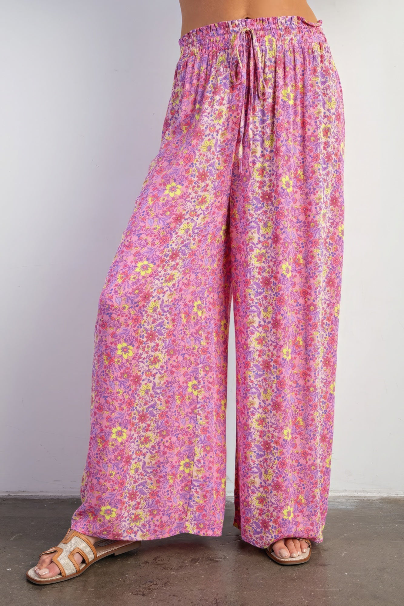 Pink Floral Print Gauze Palazzo Pants - Katherine Jean