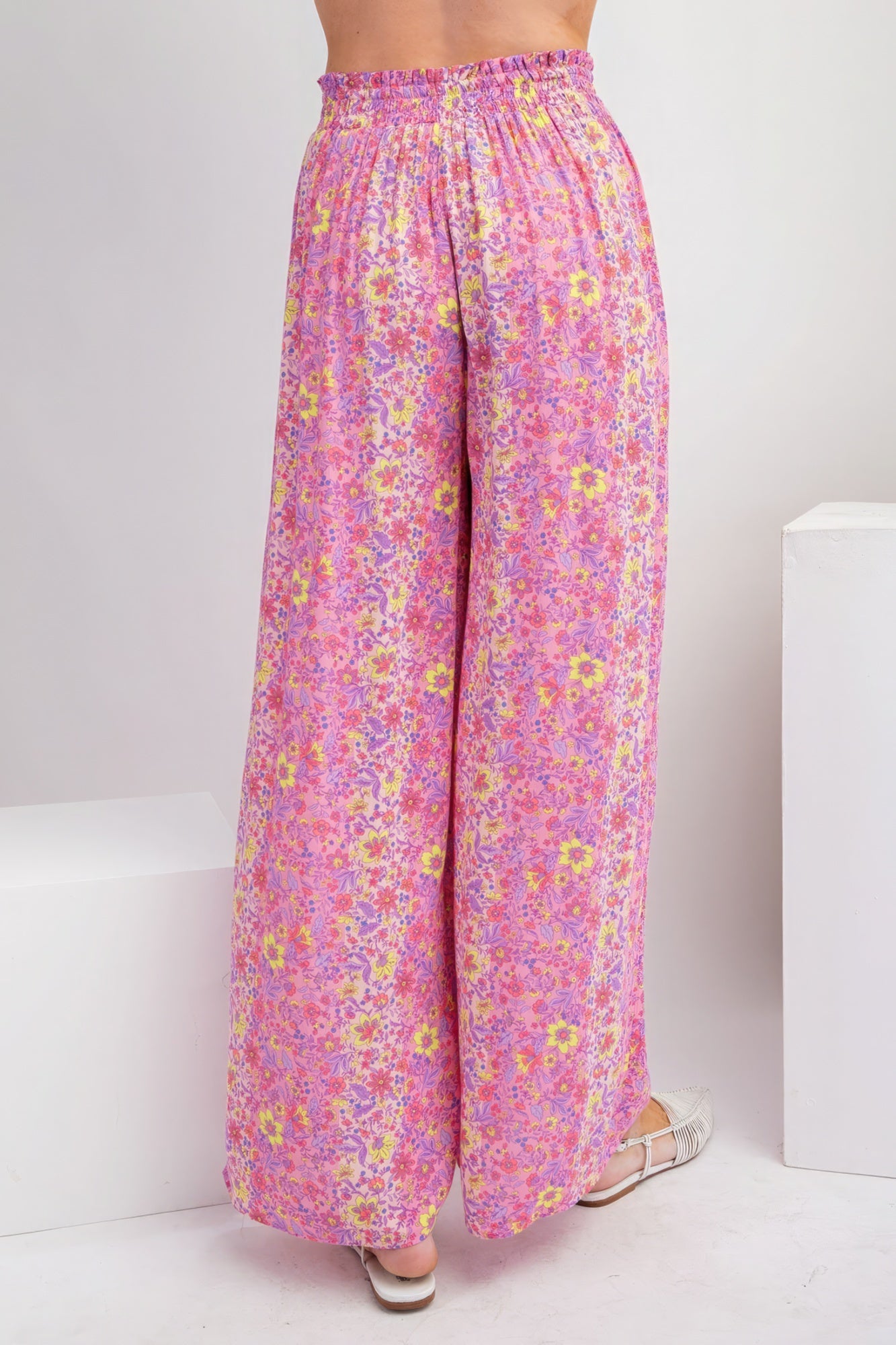 Pink Floral Print Gauze Palazzo Pants - Katherine Jean