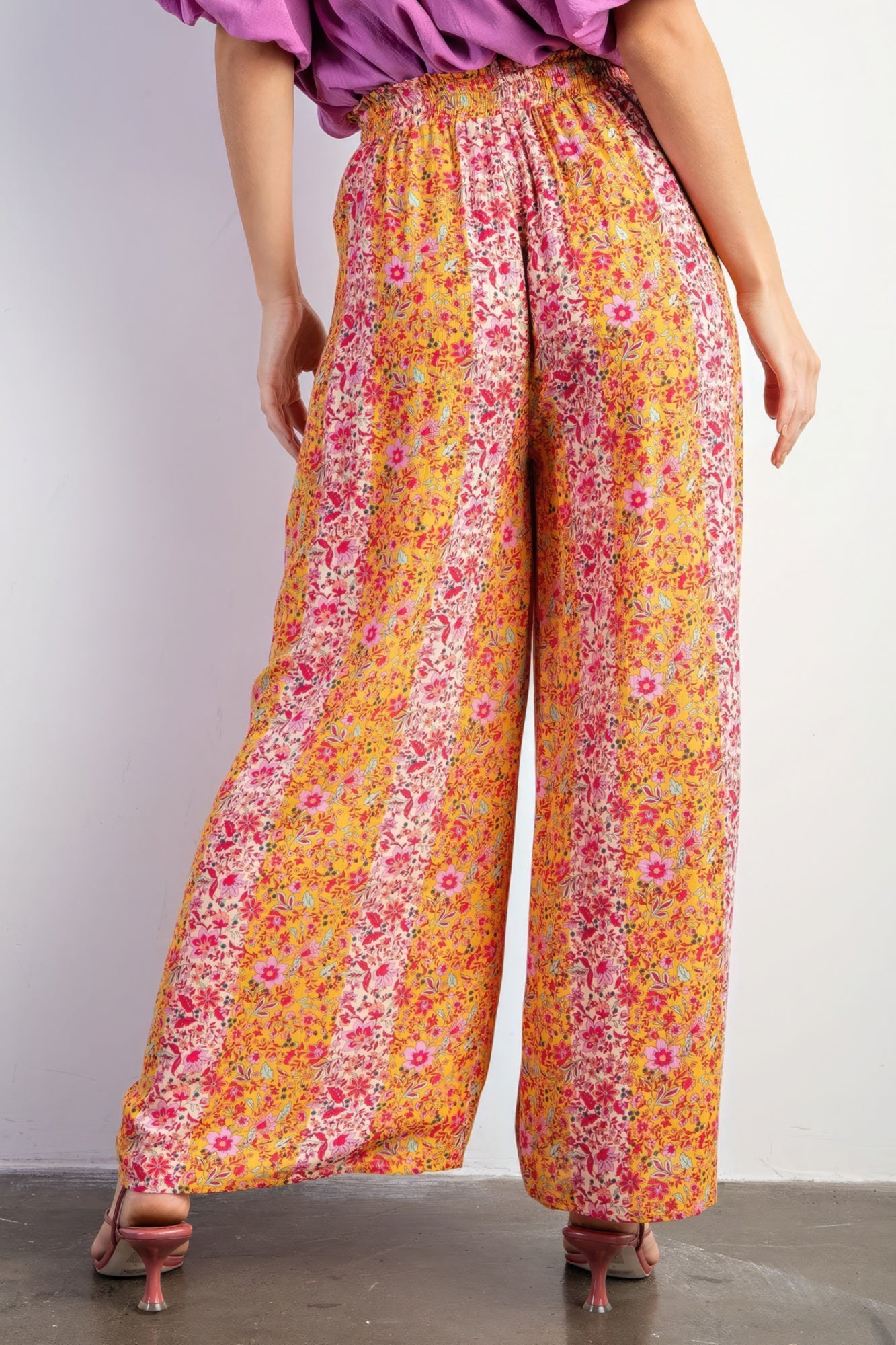 Apricot Floral Print Gauze Palazzo Pants - Katherine Jean