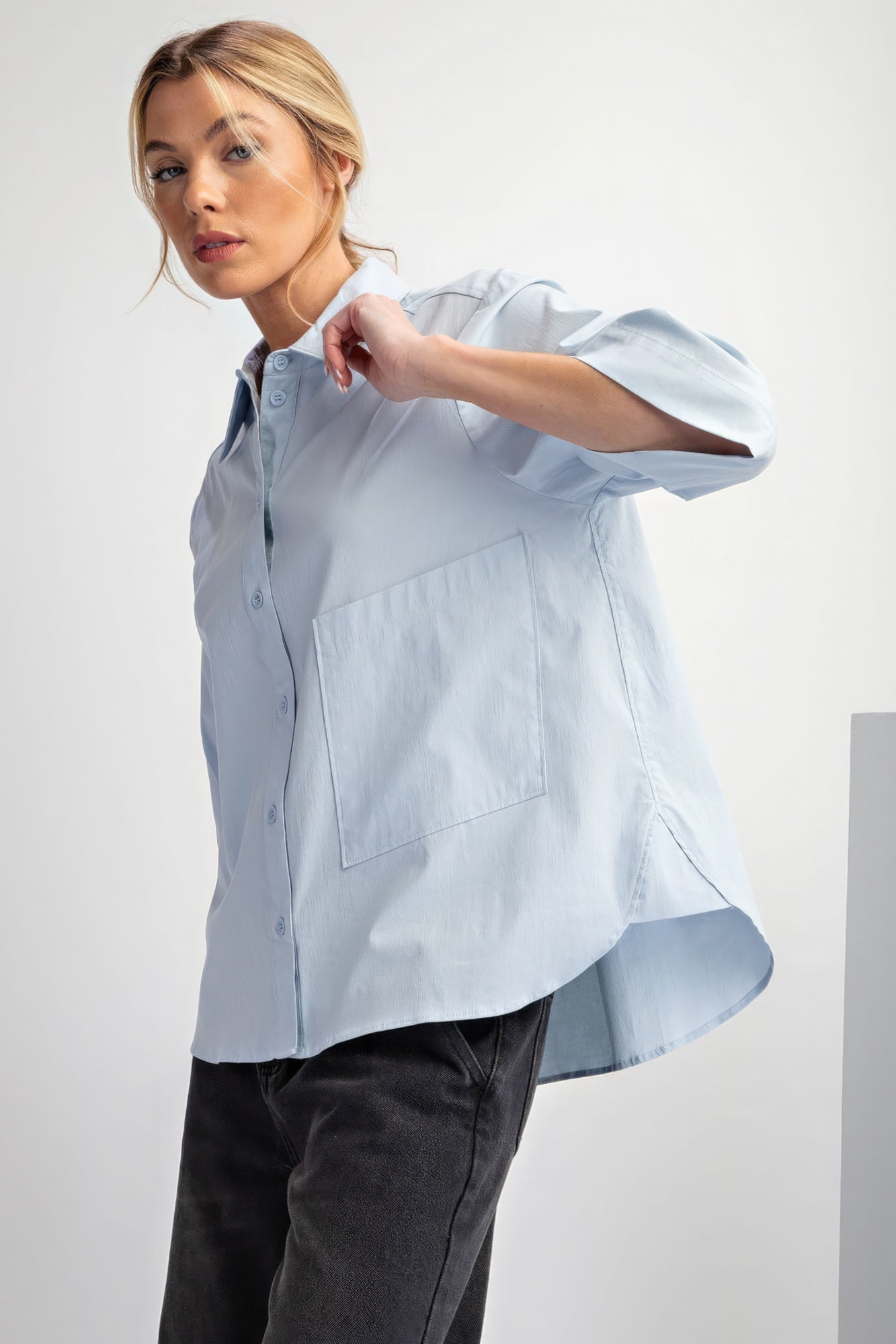 Sky Blue Poplin Button Down Shirt - Katherine Jean