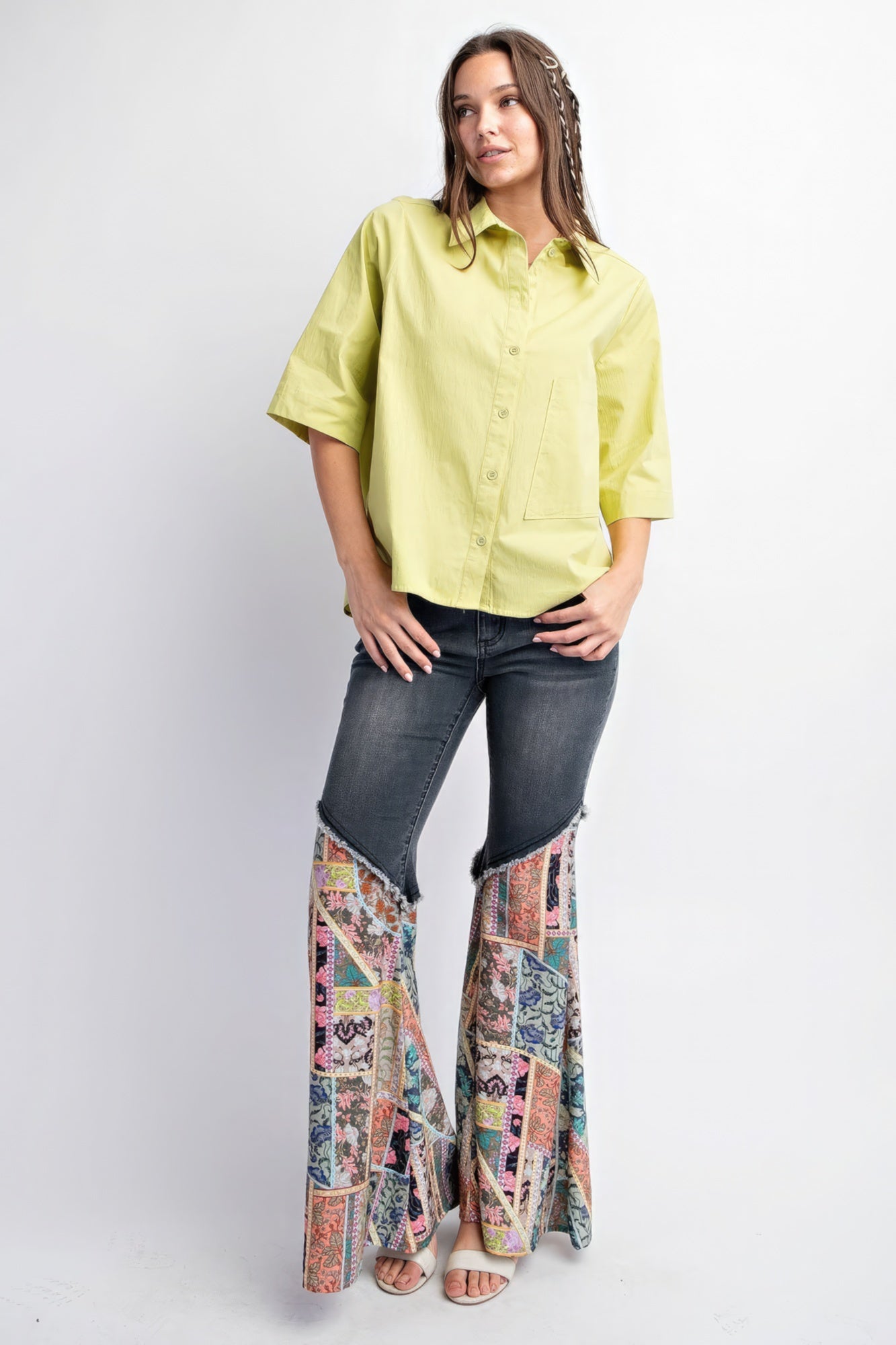 Green Tea Poplin Button Down Shirt - Katherine Jean