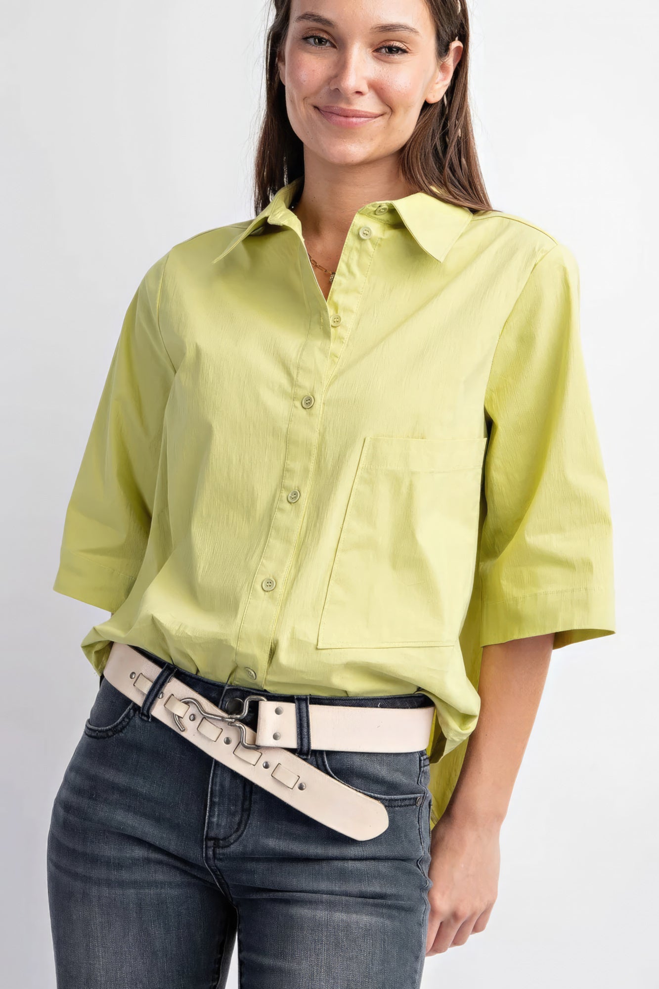 Green Tea Poplin Button Down Shirt - Katherine Jean