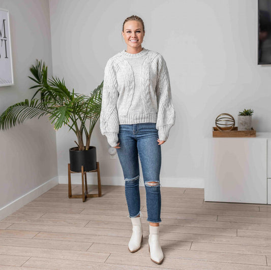 Cable Knit Balloon Sleeve Sweater - Katherine Jean
