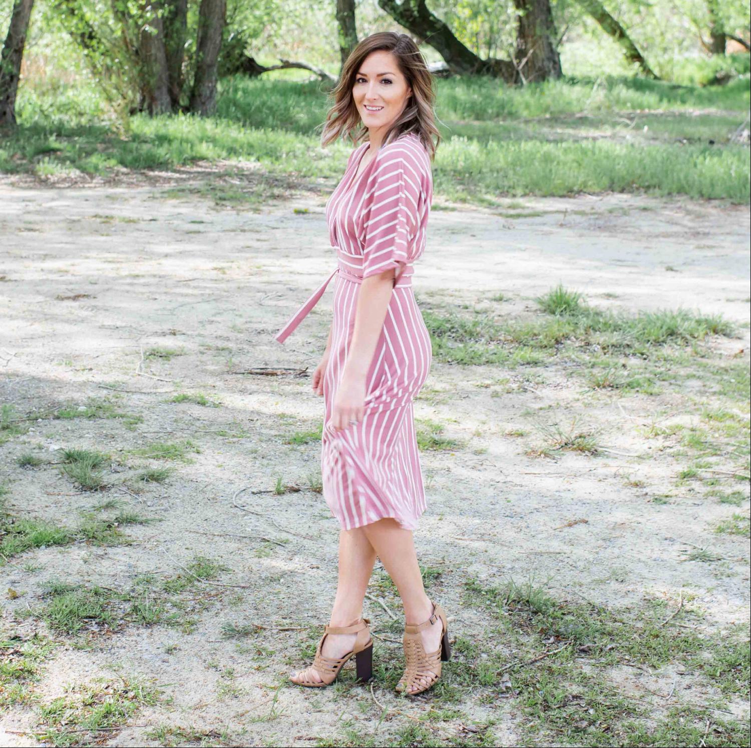 Striped Vee Neck Dress - Katherine Jean