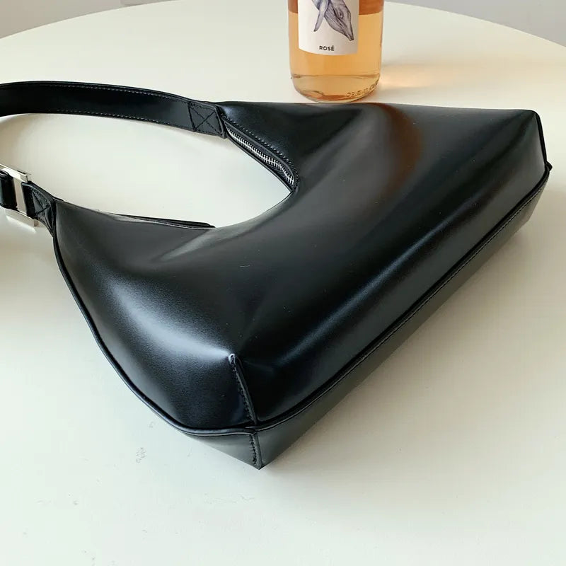 Black Sleek Retro Shoulder Bag - Katherine Jean