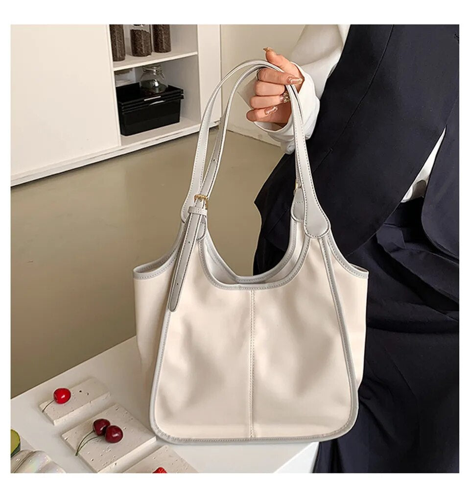 Cream Carry All Large Faux Leather Tote - Katherine Jean