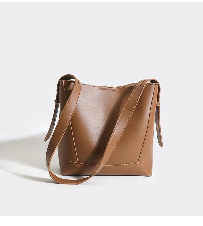 Caramel Faux Leather Shopping Bag - Katherine Jean