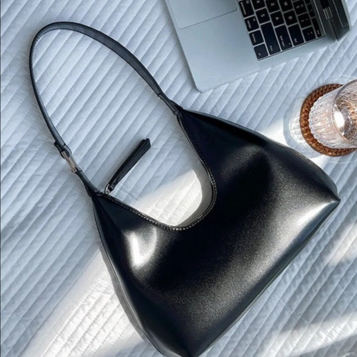 Black Sleek Retro Shoulder Bag - Katherine Jean