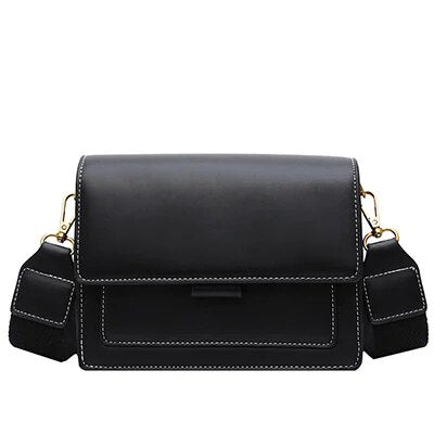 Black Faux Leather Square Flap Bag - Katherine Jean