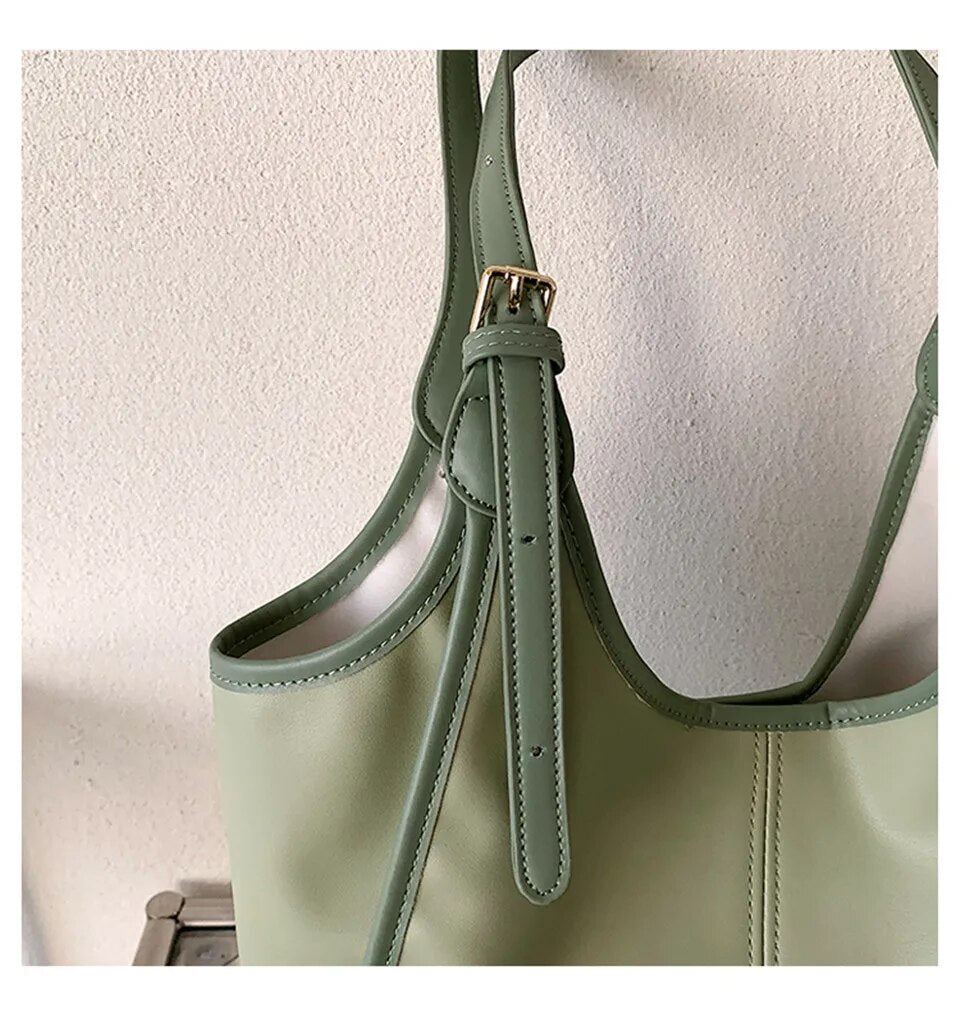 Green Carry All Large Faux Leather Tote - Katherine Jean