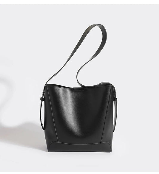 Black Faux Leather Shopping Bag - Katherine Jean