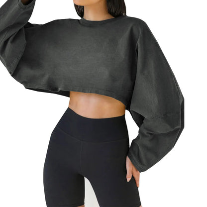 Dark Grey Crewneck Cropped Sweatshirt - Katherine Jean