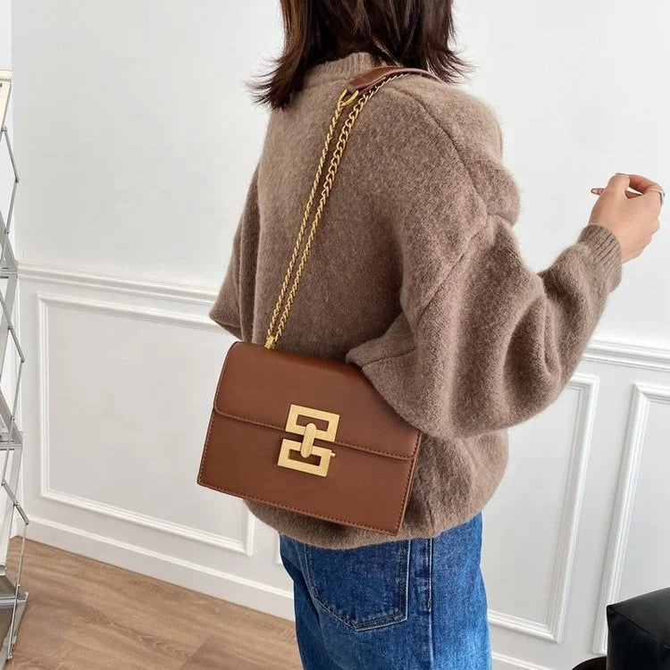 Brown Trendy Messenger Chain Sling Bag - Katherine Jean