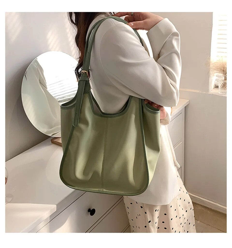 Green Carry All Large Faux Leather Tote - Katherine Jean