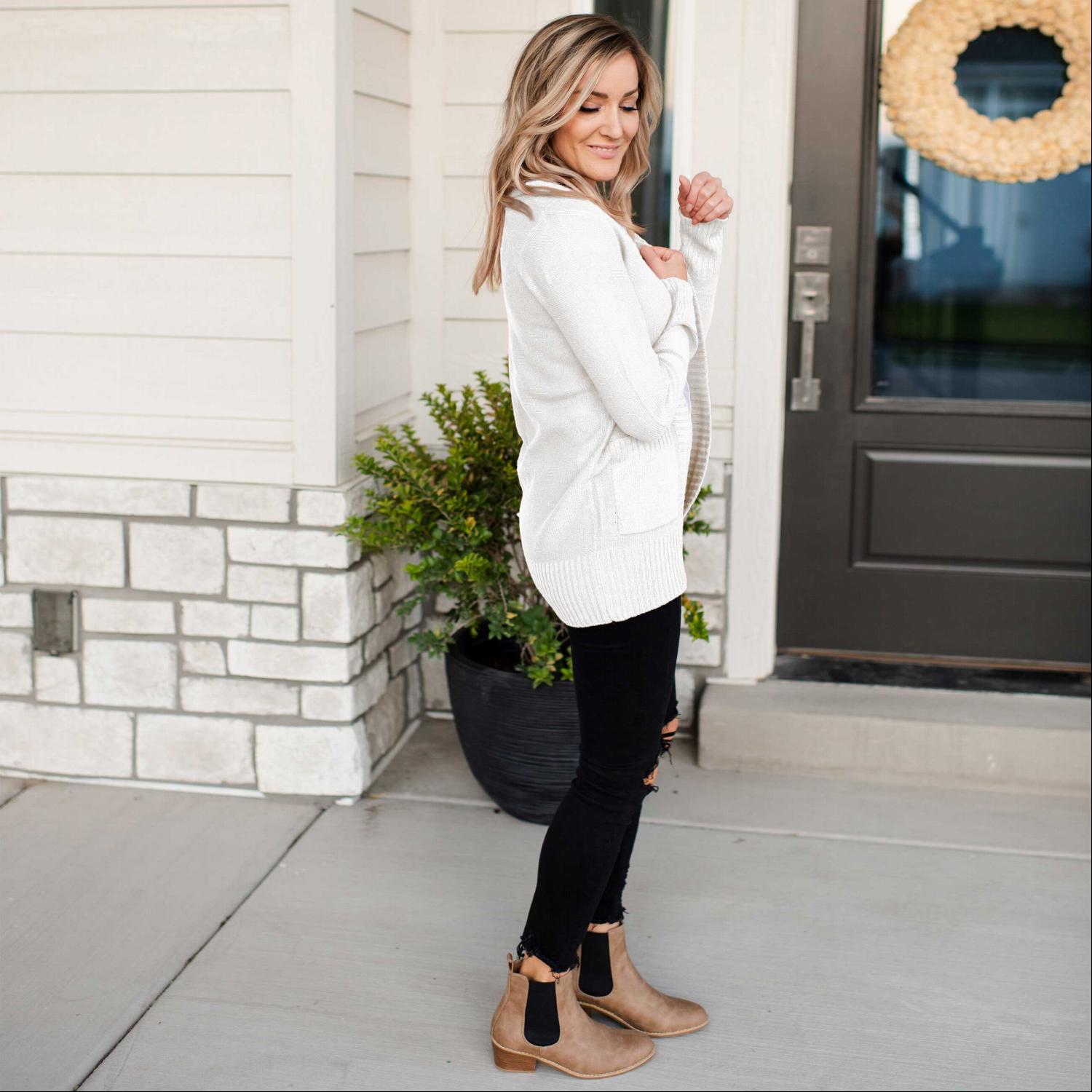 Shawl Collar Patch Pocket Long Sleeve Open Cardigan - Katherine Jean