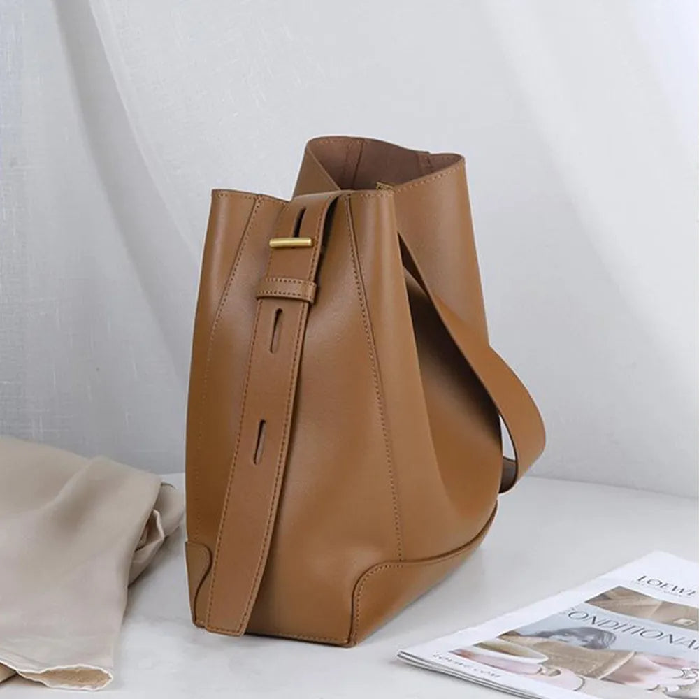 Caramel Faux Leather Shopping Bag - Katherine Jean