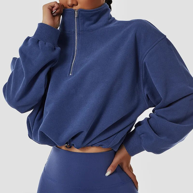 Dark Blue Half Zip Crop Sweater - Katherine Jean