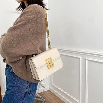 Beige Trendy Messenger Chain Sling Bag - Katherine Jean