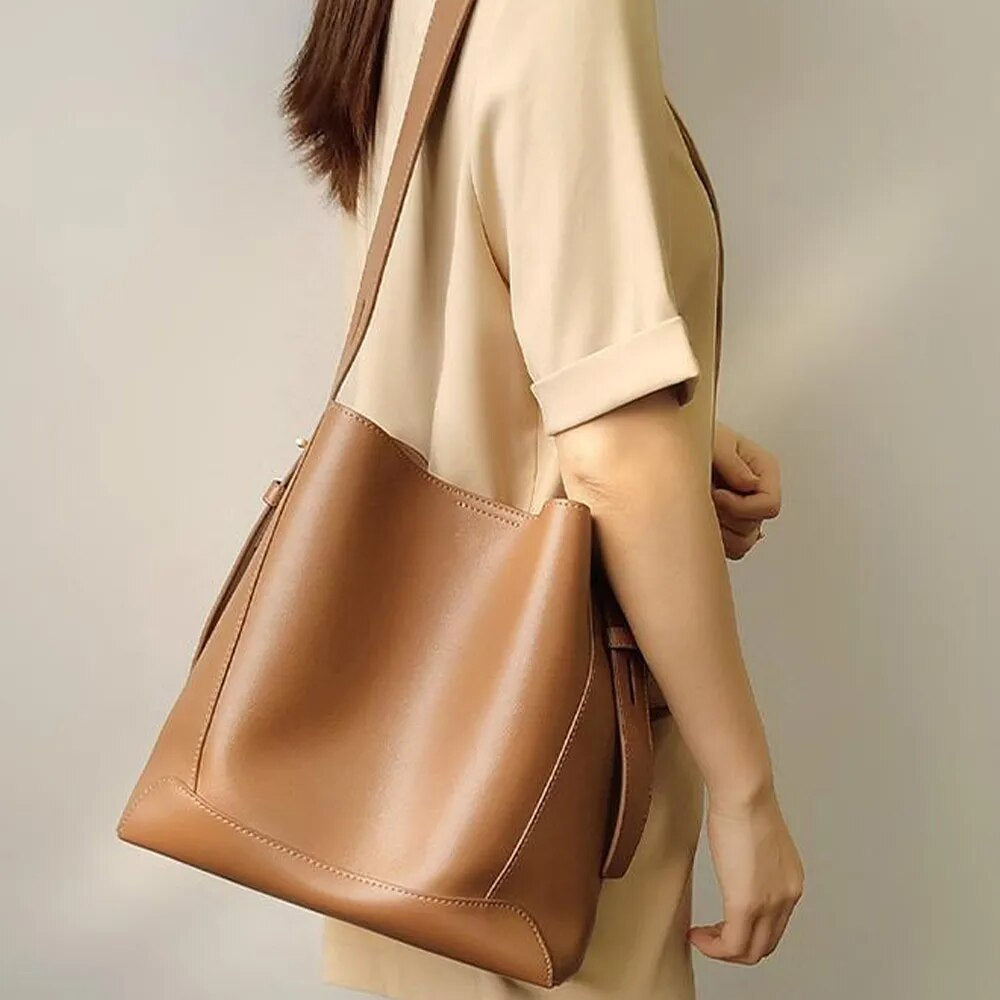 Caramel Faux Leather Shopping Bag - Katherine Jean