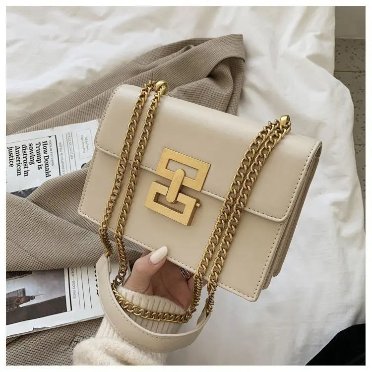 Beige Trendy Messenger Chain Sling Bag - Katherine Jean