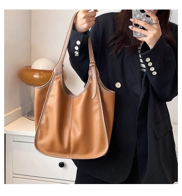 Brown Carry All Large Faux Leather Tote - Katherine Jean