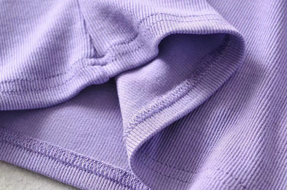 Purple Cropped Cotton Ribbed Shirt - Katherine Jean