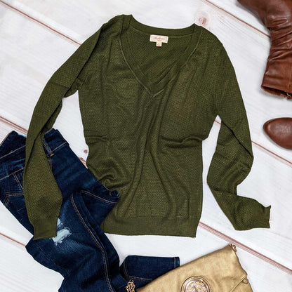 Long Sleeve V-neck Fine-gauge Sweater - Katherine Jean
