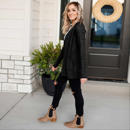 Shawl Collar Patch Pocket Long Sleeve Open Cardigan - Katherine Jean