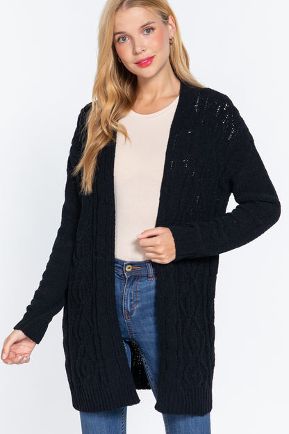 Black Chenille Sweater Cardigan - Katherine Jean