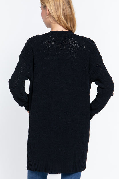 Black Chenille Sweater Cardigan - Katherine Jean