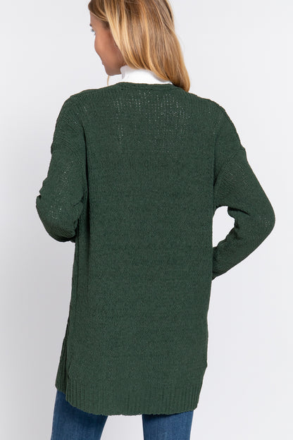 Gloomy Green Chenille Sweater Cardigan - Katherine Jean