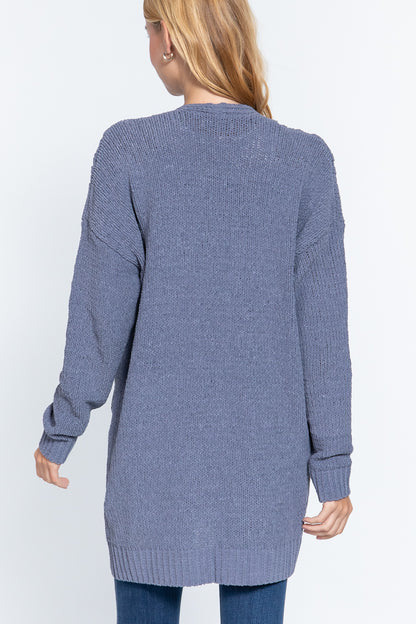 Greyish Blue Chenille Sweater Cardigan - Katherine Jean