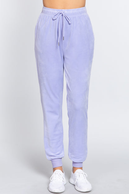 Lavender Waist Elastic Velour Long Jogger Pants - Katherine Jean