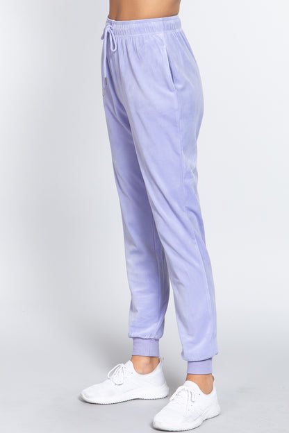 Lavender Waist Elastic Velour Long Jogger Pants - Katherine Jean