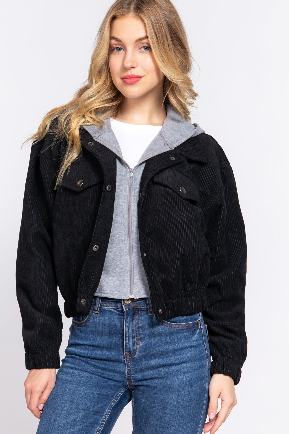 Long Slv Hoodie Corduroy Jacket - Katherine Jean